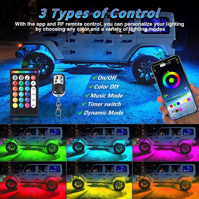 ZONECONA 20Pods RGB LED Rock Lights Kit with APP/RF Remote Control, Car Underglow Lights with Dual Zone Brake Multicolor Neon Underbody Light Waterproof 12V for Trucks Pickup Jeep SXS Golf Cart ATV UTV RZR - Image 2